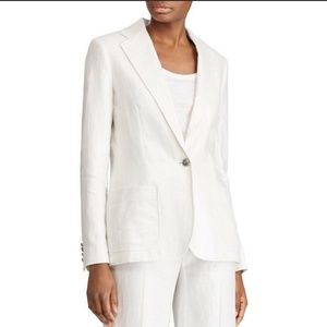 Lauren Ralph Lauren White Silver Shimmer Linen Blazer